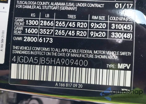 2017 Mercedes-Benz Gle 350 из США, поврежденный, VIN 4JGDA5JB5HA909400